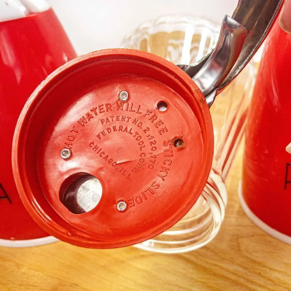 MCM Atomic Red Diner Set: Salt & Pepper Shakers and Syrup Pitcher